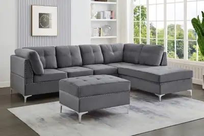 Velvet Sectional Sofa with Ottoman, View more
