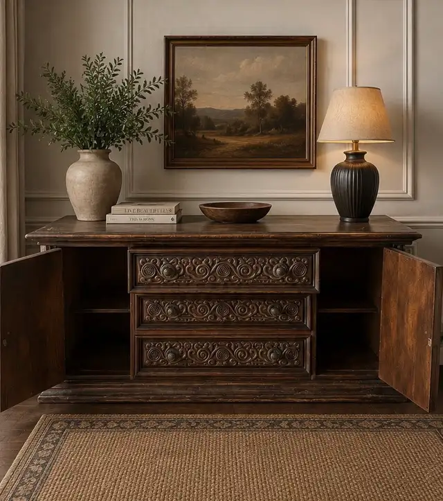 Free Delivery! Solid Wood Carved Credenza Buffet in Hutches & Display Cabinets in Oshawa / Durham Region - Image 4