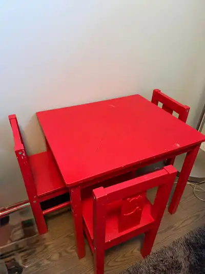 Kids Red Table with 3 Chairs - Like New!, View more