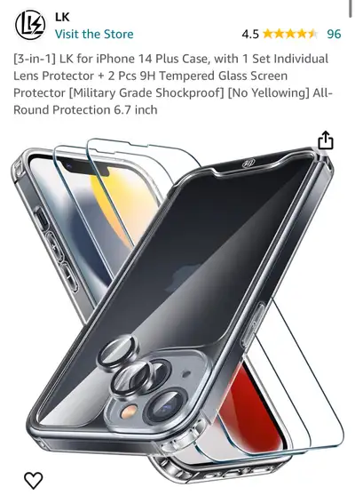 iPhone 14 Plus Case Clear & 1 camera Lens and 2 Sceen Protectors, View more