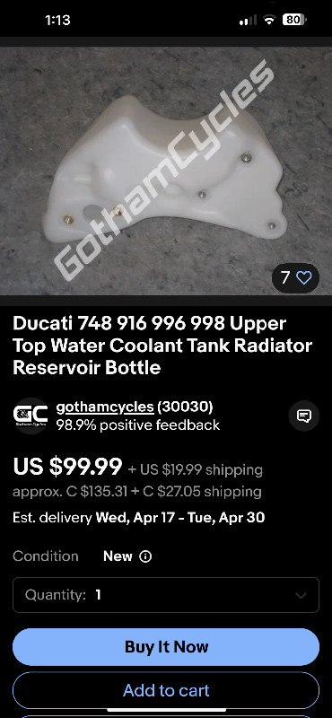 Ducati Coolant Reservoir Expansion Fill Tank oem 748 916 996 998 in Motorcycle Parts & Accessories in City of Toronto - Image 2