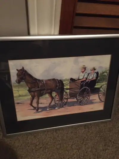 Very appealing watercolour of a Mormon couple going to town in their horse and buggy on a bright sun...