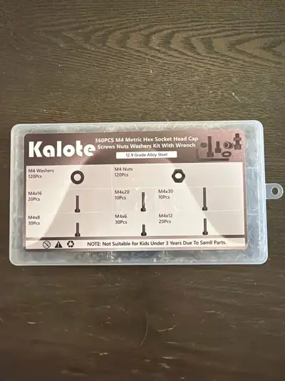 This Kalote M4 Metric Hex Socket Head Cap Screws Nuts Washers Kit with Wrench contains 360 pieces, c...