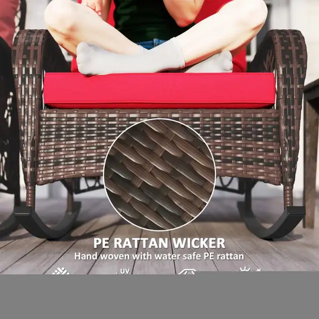 Outdoor Wicker Rattan Rocking Chair Set of 2, Patio Rocker with  in Patio & Garden Furniture in Markham / York Region - Image 4