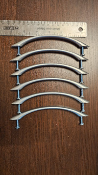 Six 6" brushed nickel door cabinet handles