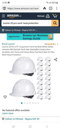 Leumoi 20 Pcs 4 Pt. Suspension Hard Hat Bulk White Safety Helmet