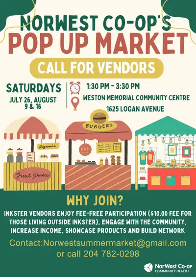 CALLING ALL LOCAL VENDORS! Join us at the NorWest Co-op’s Pop Up Market this summer and showcase wha...