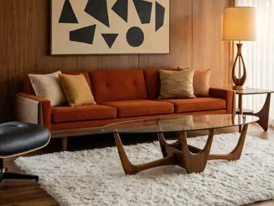 Mid-century modern (MCM) walnut and glass coffee table , View more