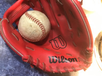 Gant de baseball junior en cuir rouge (balle non incluse)