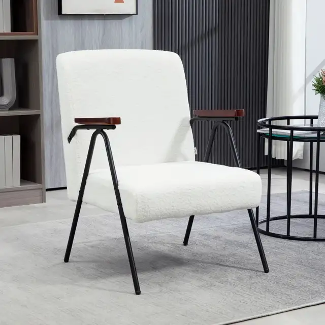 Modern Armchair, Upholstered Teddy Fleece Accent Chair with Wood in Chairs & Recliners in Markham / York Region - Image 7