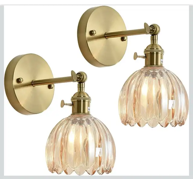 Vintage Wall Sconces with Amber Tulip Glass Lampshade in Indoor Lighting & Fans in City of Toronto - Image 3
