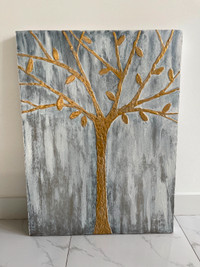 Large 30" x 39.75" Golden Tree Textured Wooden Painting