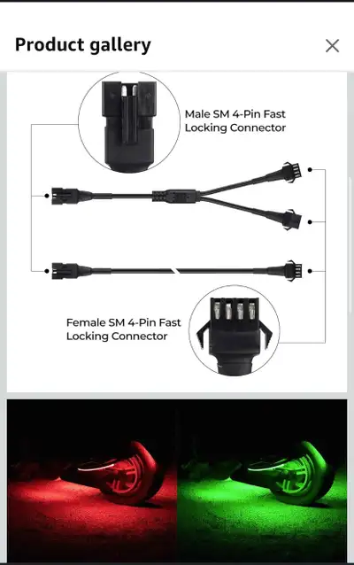 DITRIO 4pcs 2-Feet Extension Cords and 3pcs 2-Way Splitters for Underglow RGB LED Strip Light Kits o...
