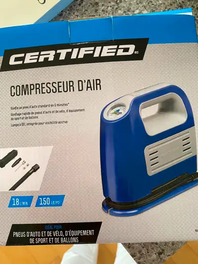 Air compressor inflates a standard car tire in 5 minutes, rapid inflation of car, bike tires, sports...