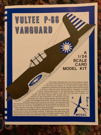 Vintage VULTEE P-66 VANGUARD A 1/24 Scale Card Model Kit. 