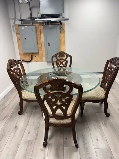 Round Glass Top Dining Table and 4 Chairs, View more