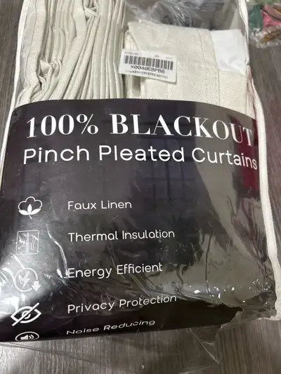 New-100% Blackout Pinch Pleated Curtains 40x96 - Faux Linen, View more