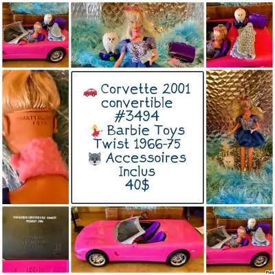 Ce qui est vu y est. Corvette fonctionnelle mais je n'ai plus la manette. La Barbie est vintage main...