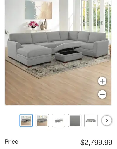 Fabric Sectuonal with Storage Ottoman - NEW, View more