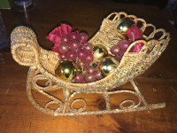 Vintage 12 inch glittered Wicker Holiday Sleigh - Hong Kong