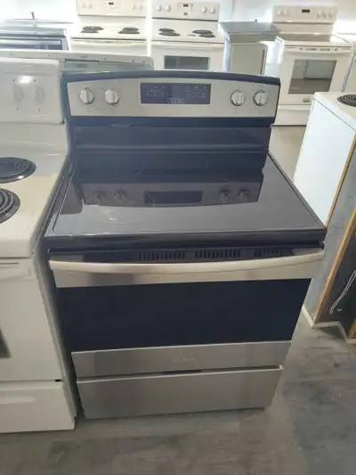 Cuisinière Amana 30 pouces largeur Vitro céramique Four conventionnel Tiroir de rangement Inox 3 moi...