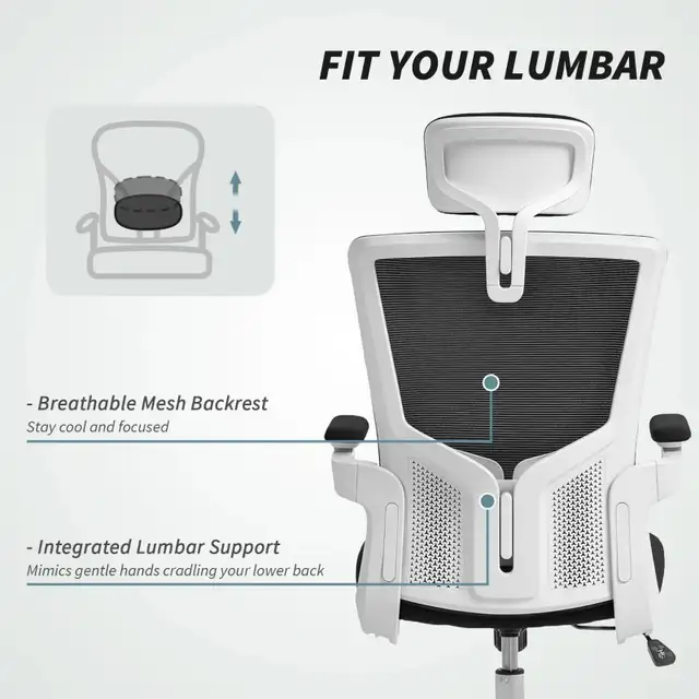 Ergonomic Office Chair, Swivel Desk Chair with Adjustable Lumbar in Chairs & Recliners in Markham / York Region - Image 4