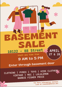 Basement Sale April 27 & 28, 9-5