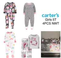 CARTER’S - NWT - LOT OF 4 GIRLS 5T FLEECE FOOTIE SLEEPERS / PJS