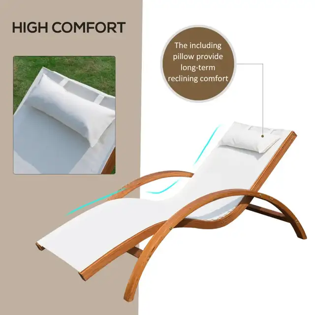 Outdoor Wood Sling Chaise Lounge Reclining Garden Mesh Lounger P in Patio & Garden Furniture in Markham / York Region - Image 4