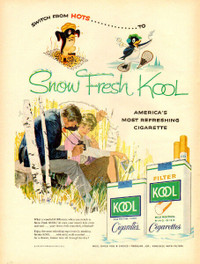 1958 color magazine full-page ad for Kool Cigrettes