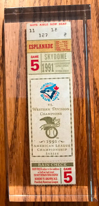 1991 ALCS Toronto Blue Jays 1 inch Encased actual Stub, Game 5