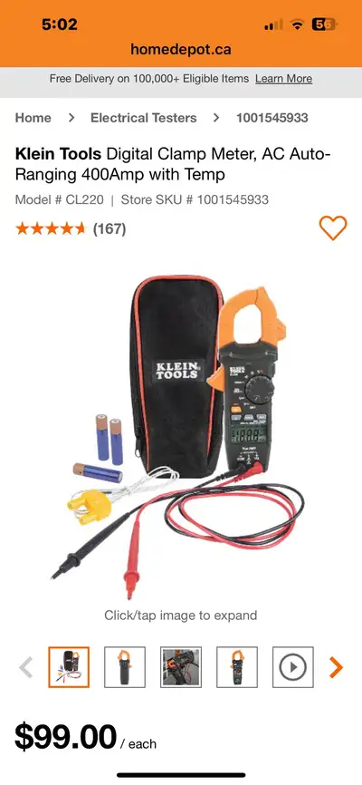 For sale brand new open box Klein Tools Digital Clamp Meter, AC Auto-Ranging 400Amp with Temp Asking...