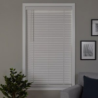 White Cordless Faux Wood Blinds with 2 in. Slats 36in.Wx60in.L