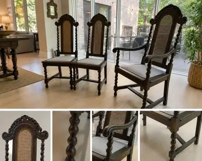 Antique Victorian Carved Oak Dining Chairs Stunning Barley Twist, View more