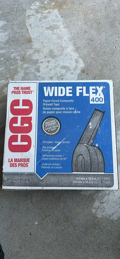 This CGC Wide-Flex 400 paper-faced composite drywall tape is in excellent, lightly used condition, p...