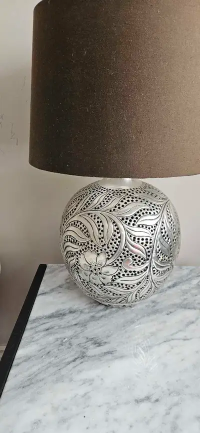 Both for 110 Silver one, hight is 21", the lamp shade color is faded. Price for it $50. Green one ,h...