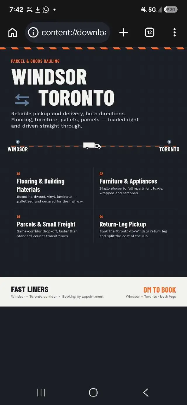 Windsor to Toronto / Parcel & Goods Hauling 