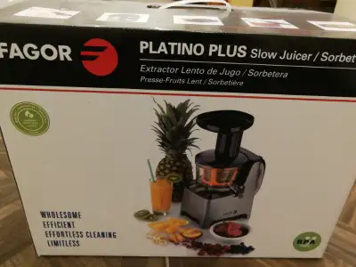 New Fagor Platino Plus Slow Juicer and Sorbet Maker. Extracts juice from fruits, vegetables, leafy g...