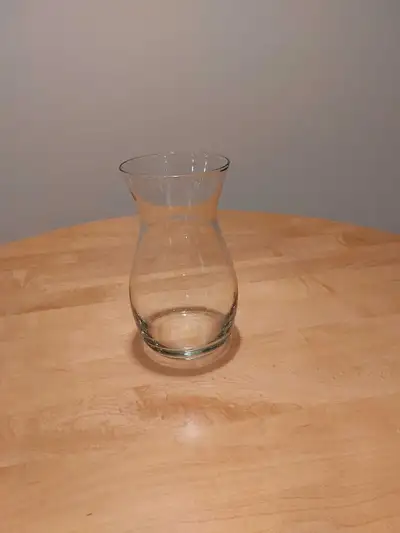 9" tall clear glass vase, View more