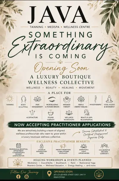 Join the Wellness Collective at JAVA Opening Soon 603 Colborne Street East, Unit 9, Brantford, ON JA...