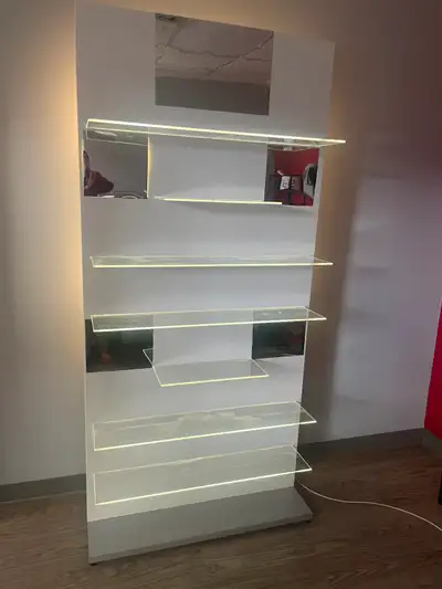 Cash Only White with Mirrored detail shelf, Lighted to highlight product