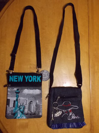 2 over-the-shoulder souvenir canvas/denim purses-Paris & N.Y.