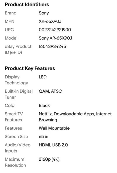 65" Sony tv (xr-65x90j), View more