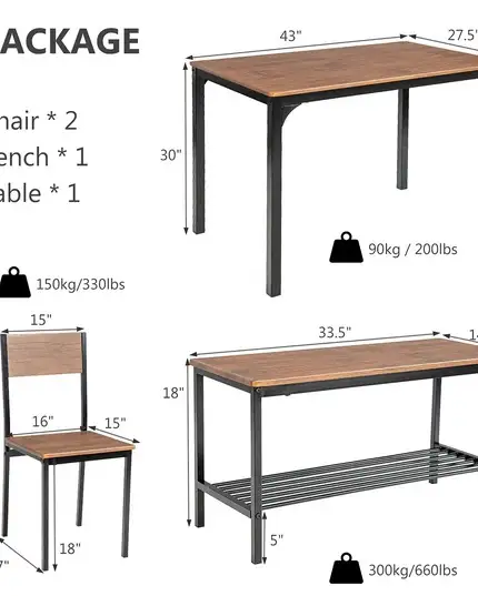 Dining Table Set for 4, Kitchen Table with Bench and Chairs in Dining Tables & Sets in Markham / York Region - Image 6