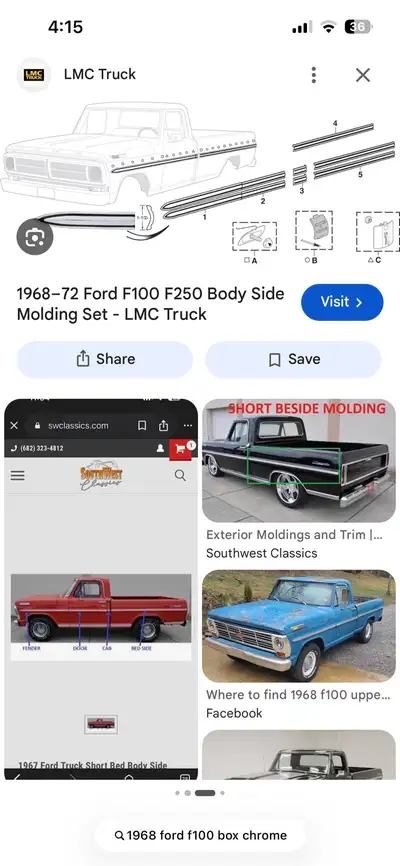 I’m looking for the box chrome for my 1968 Ford F-100. The truck is a long box and I need the chrome...