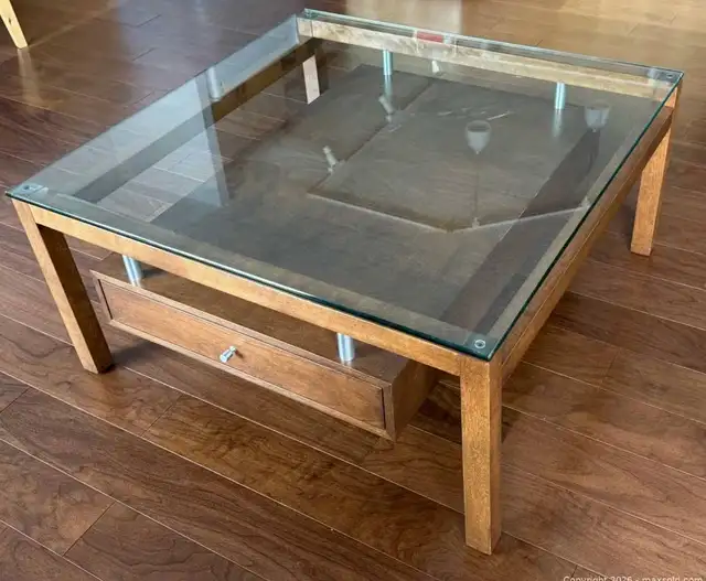 Designer glass, wood, & brushed nickel coffee table in Coffee Tables in Ottawa - Image 4