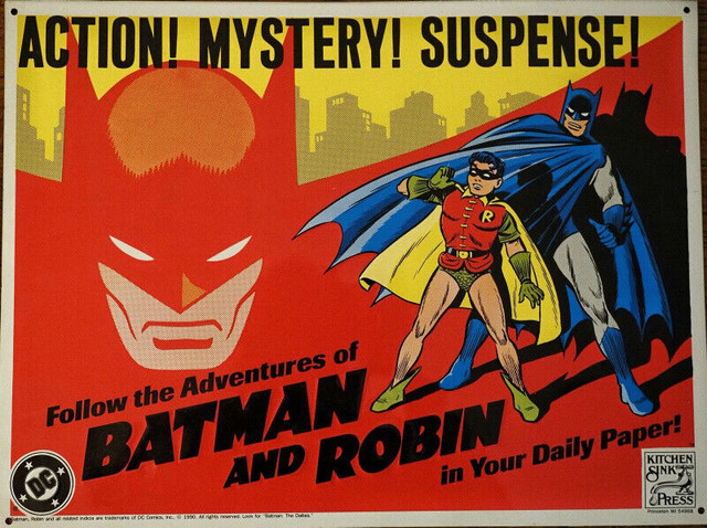 BATMAN & ROBIN Comics KITCHEN SINK PRESS Tin ADVERTISING SIGN in Arts & Collectibles in City of Halifax