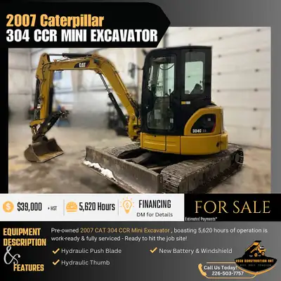 For Sale: 2007 Caterpillar 304 CCR Mini Excavator – $39,000 Looking for a reliable, job-ready mini e...
