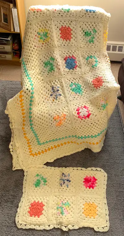 CHILD'S CROCHETED BEDSPREAD WITH MATCHING SHAM, View more