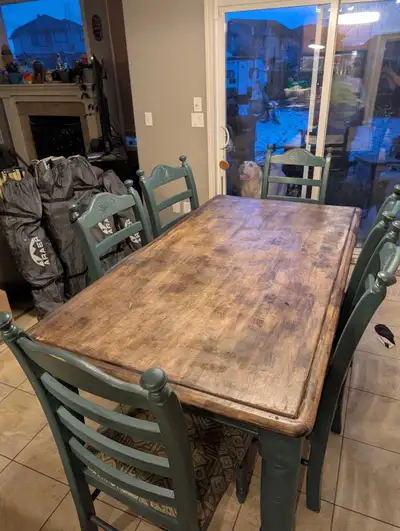 solid oak dining table and chairs , View more